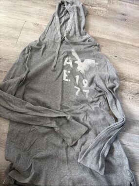 American Eagle Outfitters Gray Hooded Long-Sleeve Pullover